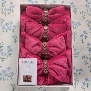 Bella Lux Velvet Bow Tree Clip Ornaments NEW Pink Rhinestones Glam Christmas